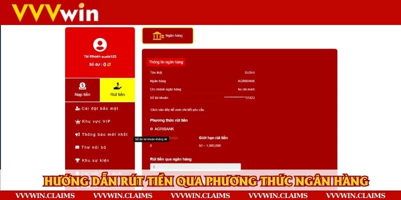 Phương thức rút tiền về ngân hàng được sử dụng phổ biến nhất tại Vvvwin